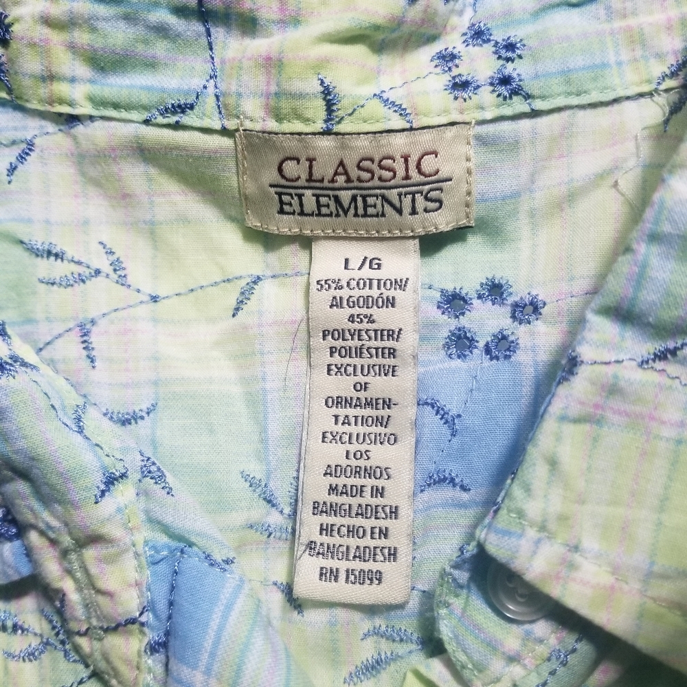 CLASSIC ELEMENTS WOMEN'S BUTTON DOWN PLAID PATTERN BLOUSE SIZE LARGE - Picture 3 of 8